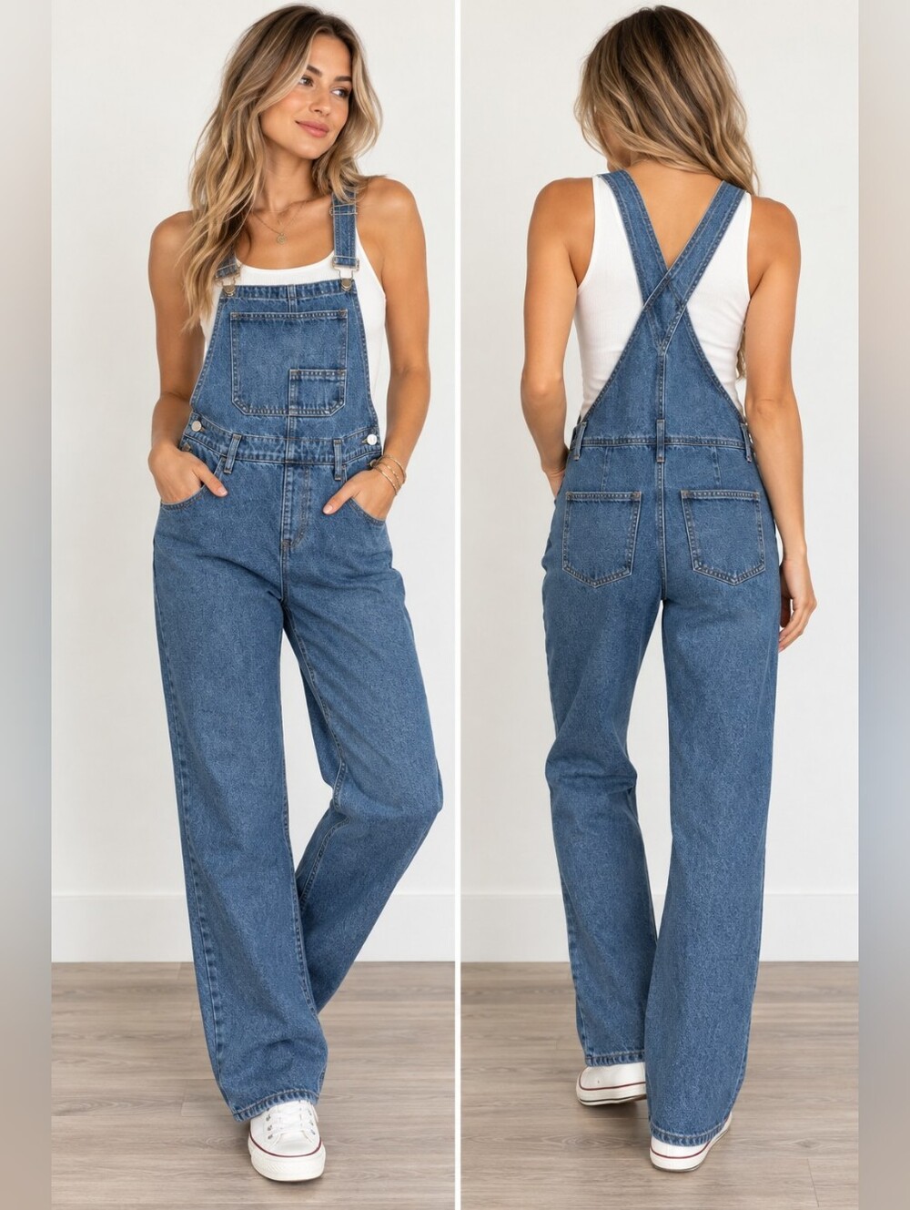 Edikted Rosemary Denim Overalls Blue Washed Straight Leg Jumpsuit Size M